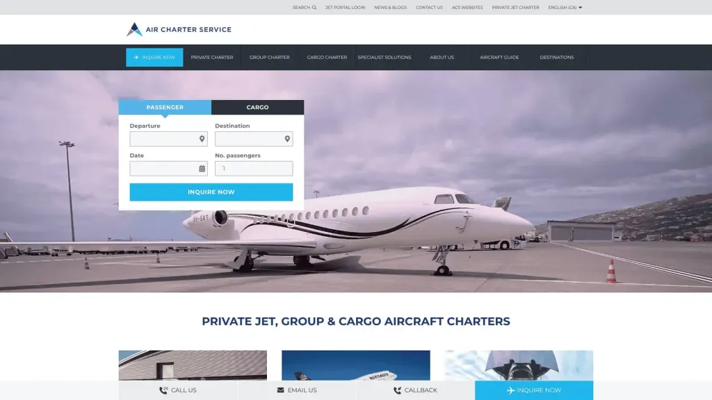 Air Charter Service Canada website screenshot