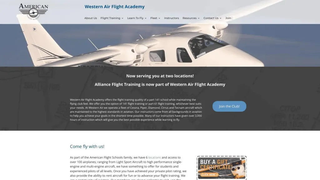 Western Air Flight Academy website screenshot