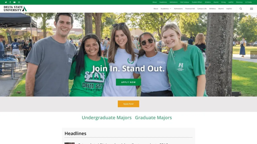 Delta State University website screenshot