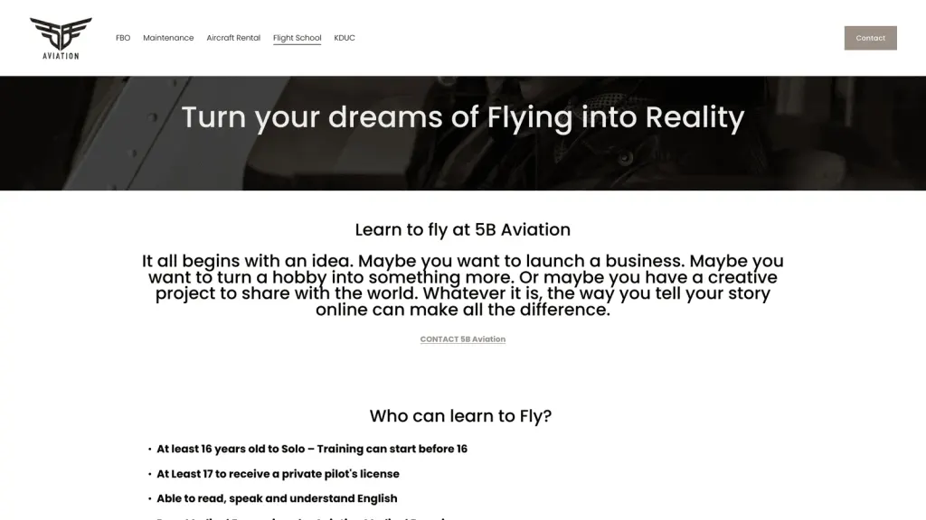 5B Aviation, LLC. website screenshot