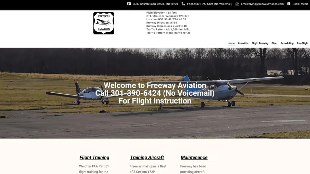 Freeway Aviation Flight Training Center website screenshot