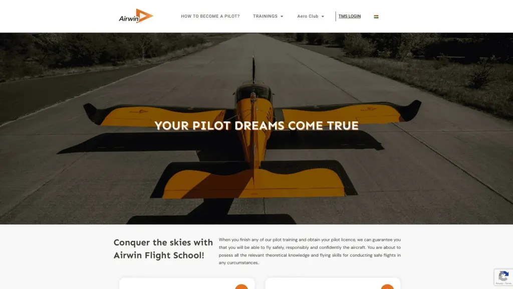 Airwin Aviator School website screenshot