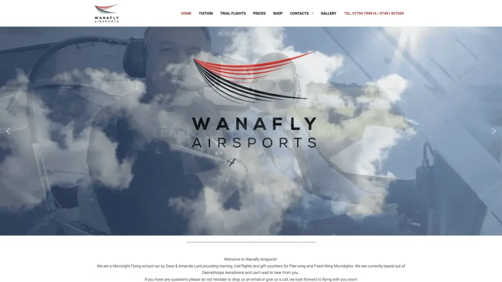 Wanafly Airsports Ltd. website screenshot