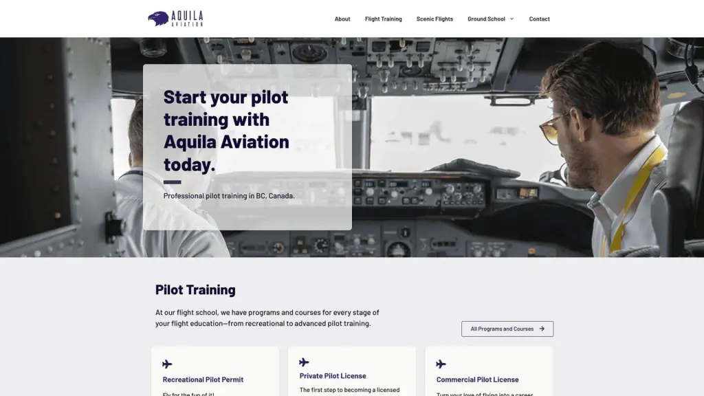 Aquila Aviation website screenshot