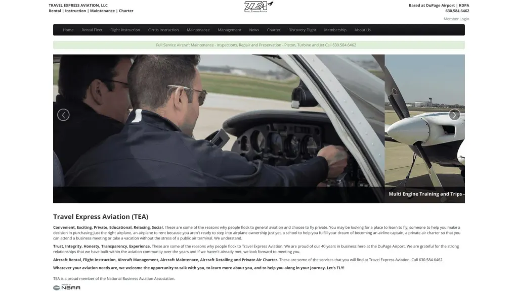 Travel Express Aviation website screenshot