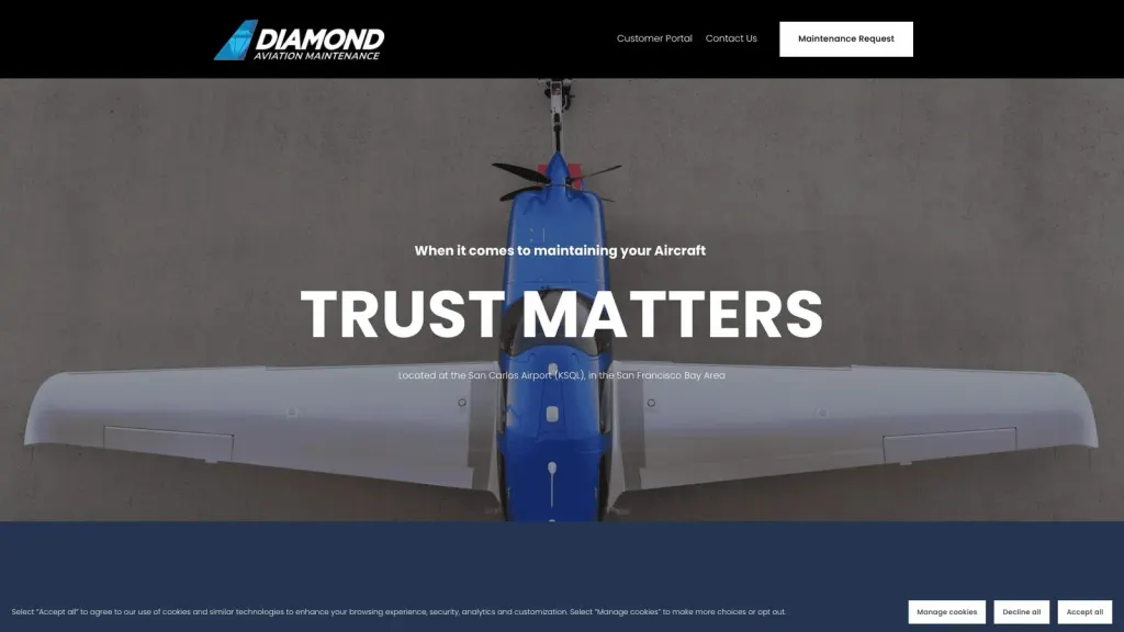 Diamond Aviation website screenshot