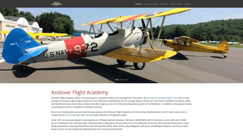 Andover Flight Academy website screenshot