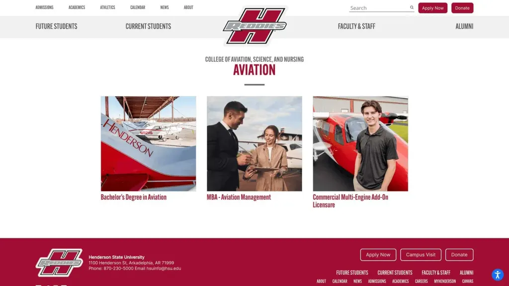 Henderson State University website screenshot