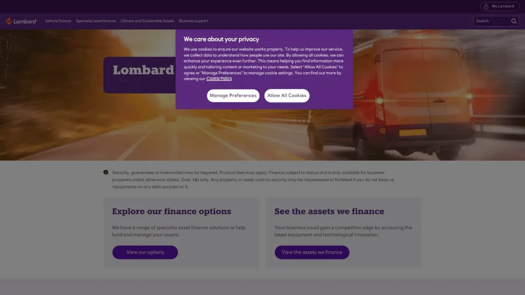 Lombard Aircraft Finance website screenshot