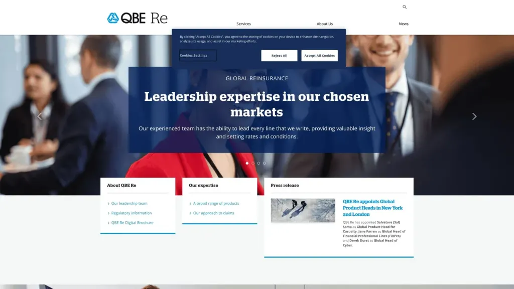 QBE Re website screenshot