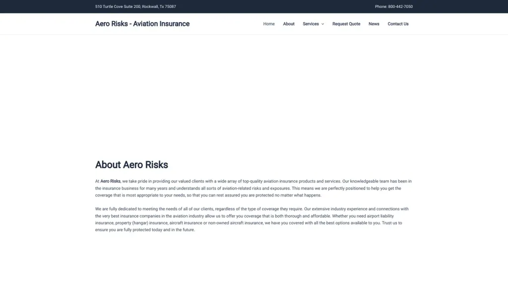 Aero Risks website screenshot