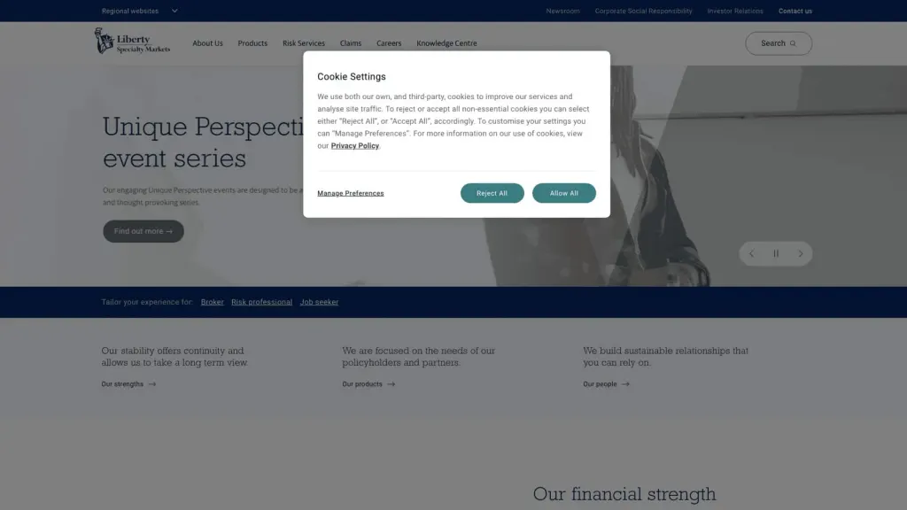 Liberty Specialty Markets website screenshot
