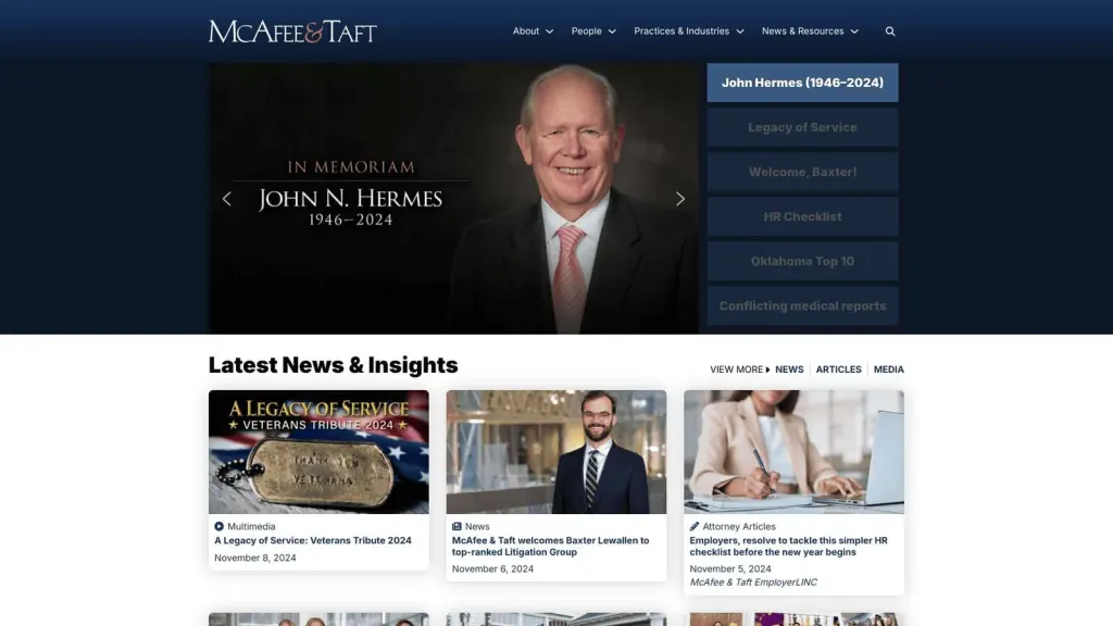 McAfee & Taft website screenshot