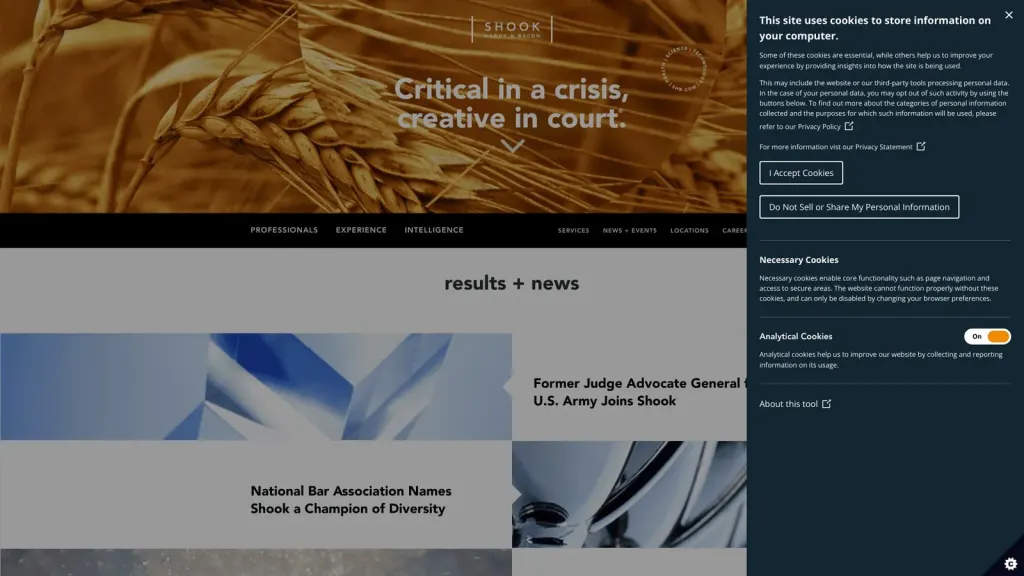 Shook, Hardy & Bacon LLP website screenshot