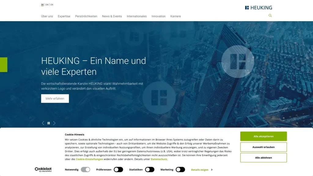 Heuking Kühn Lüer Wojtek website screenshot