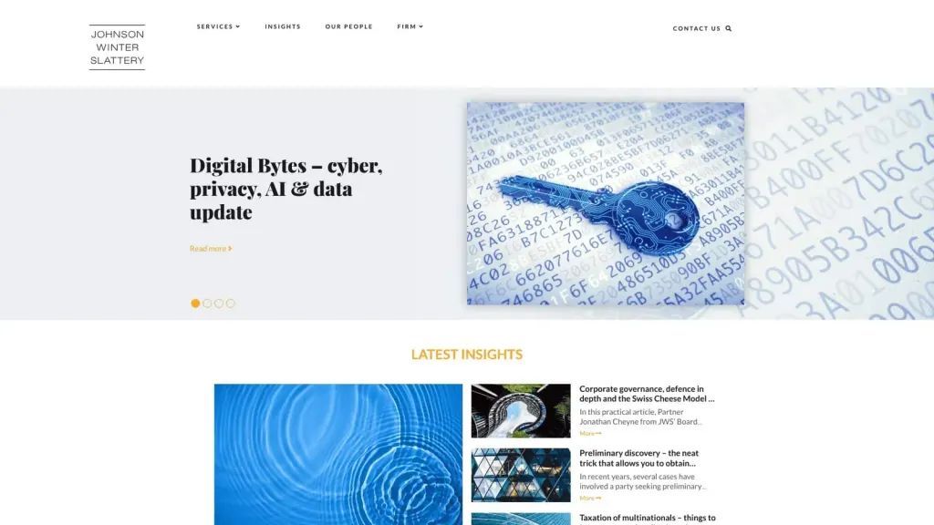 Johnson Winter & Slattery website screenshot