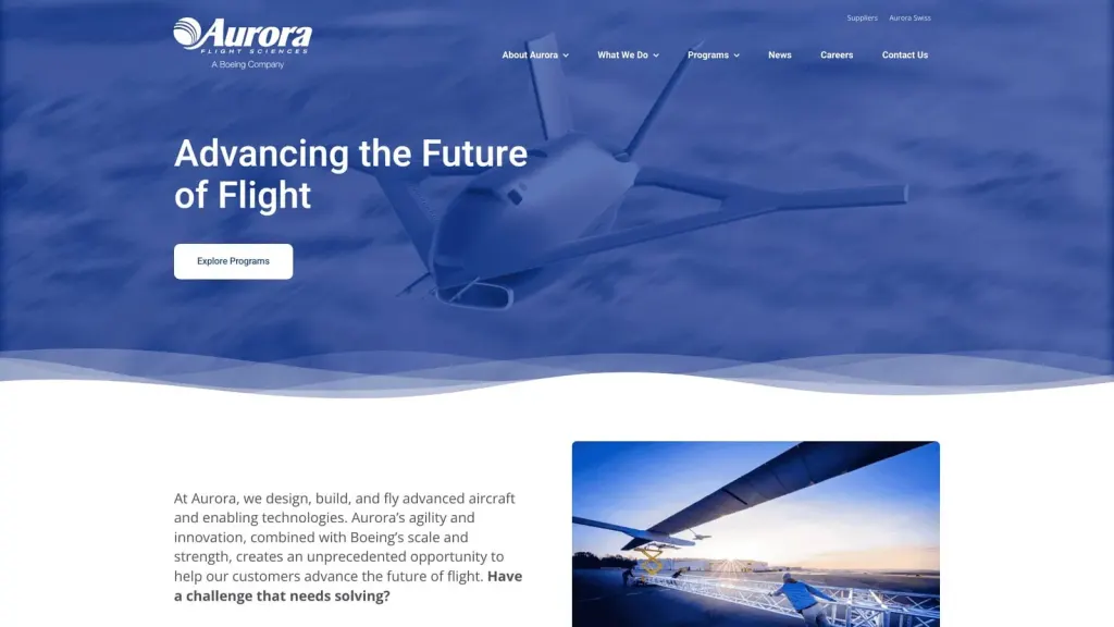 Aurora Flight Sciences website screenshot