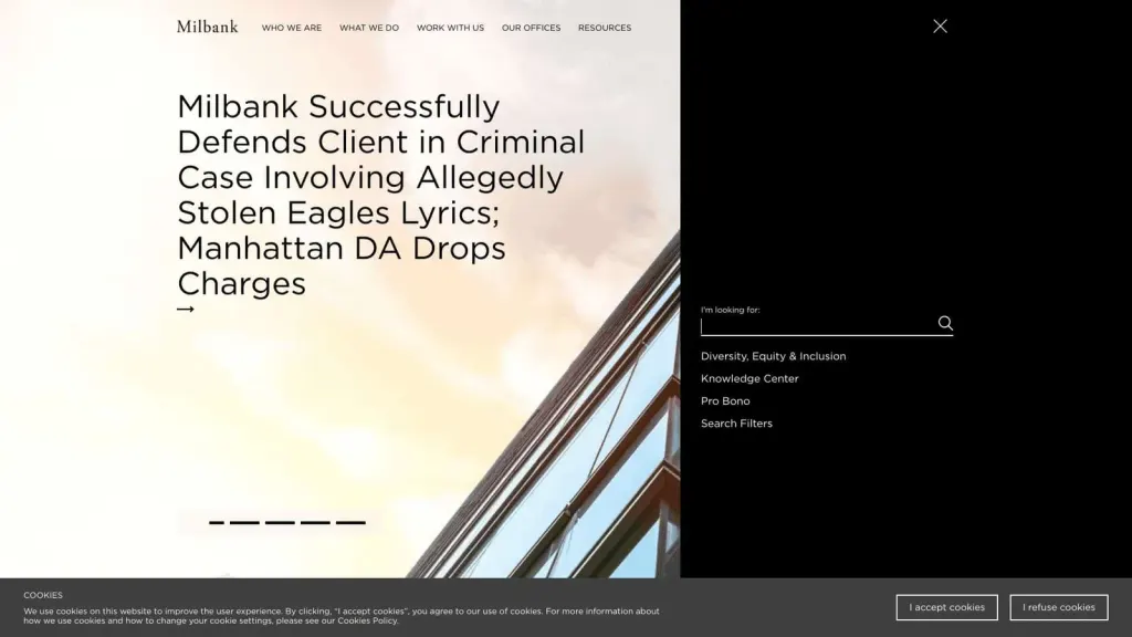 Milbank LLP website screenshot