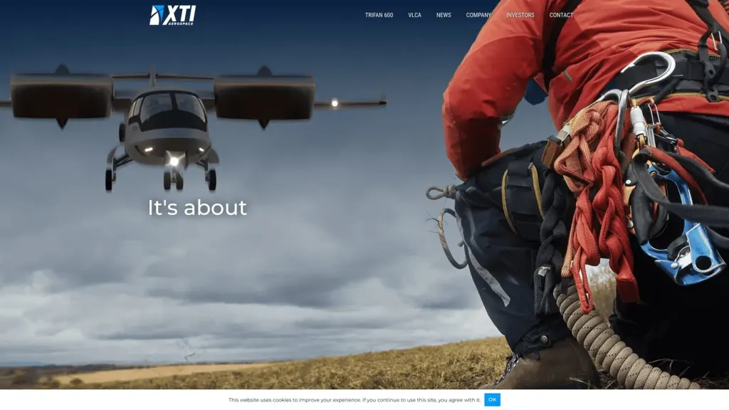 XTI Aircraft Company website screenshot