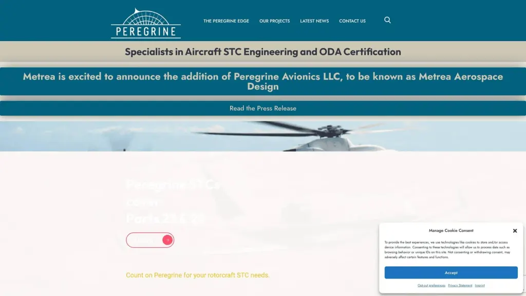 Peregrine Avionics website screenshot
