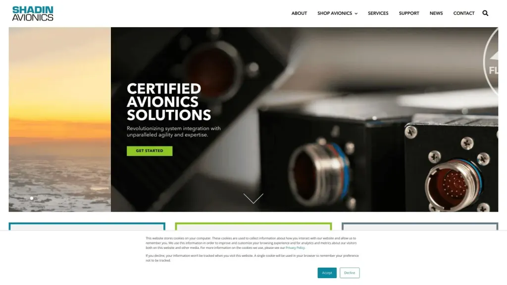 Shadin Avionics website screenshot