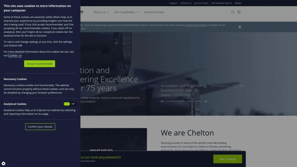 Cobham Aerospace Connectivity website screenshot