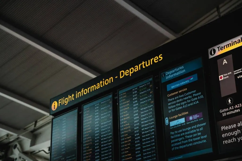 canceled flights displayed on airport departure board during strike
