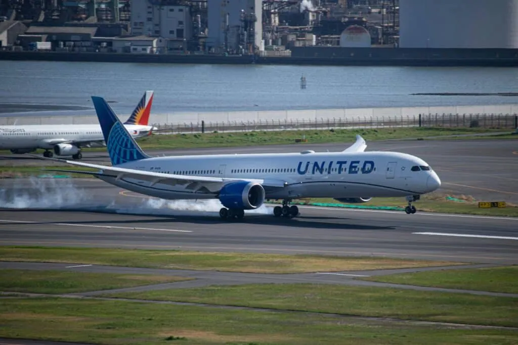 United Airlines plane during takeoff