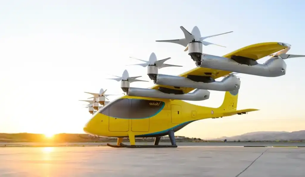 eVTOL air taxi flying over city skyline