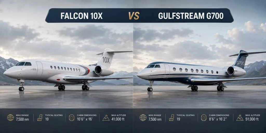 Falcon 10X vs Gulfstream G700 ultra-luxury business jets