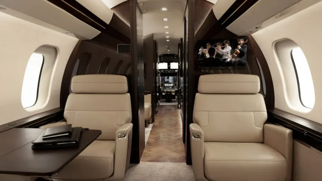 Global 7500 luxury private jet cabin with bedroom