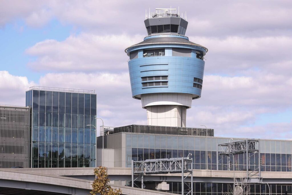 LaGuardia Airport control tower overseeing runway operations