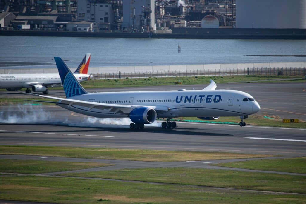 United Airlines plane during takeoff