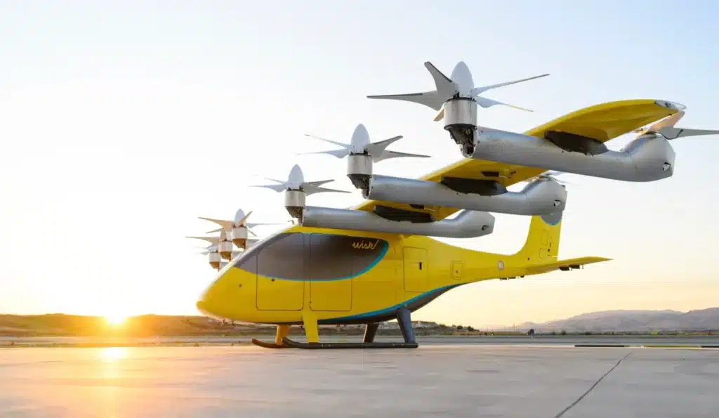 Vertical Aerospace Completes Critical eVTOL Transition Flight Test in UK 1 eVTOL air taxi flying over city skyline
