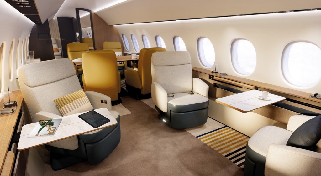 Falcon 10X vs Gulfstream G700: Which Ultra-Luxury Jet Is Better? 2 Dassault Falcon 10X ultra-luxury cabin interior