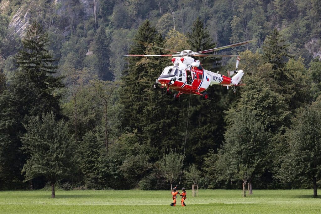 helicopter demonstrating hovering capability in place